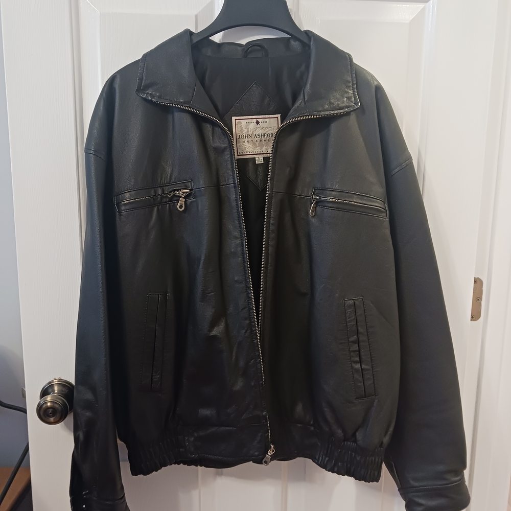 John Ashford Black Leather Bomber Jacket